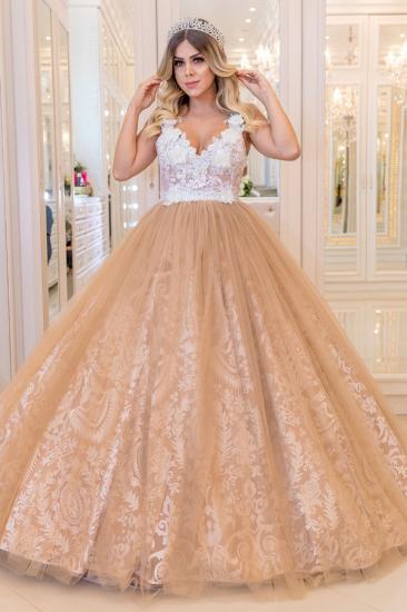 2022 Elegant V-Neck Lace Wedding Dresses | Sleeveless Ball Gown Evening Dresses with Buttons_2