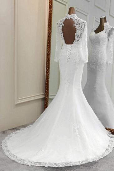 Bradyonlinewholesale Elegant Long Sleeves Lace Mermaid Wedding Dresses Appliques White Bridal Gowns with Beadings_2