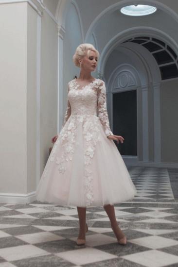 Vintage Ivory Long sleeves Lace appliques Short Wedding Dress_1