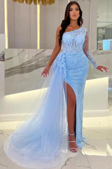 Sexy Evening Dresses Long Blue | Lace prom dresses with sleeves_1