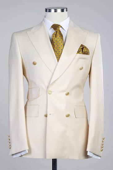 Creamy White Double Breasted Stylish Peaked Lapel Men Suits_1