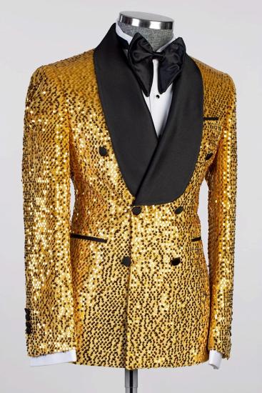 Sam Gold Sequins Shawl Lapel Double Breasted Prom Suits_2