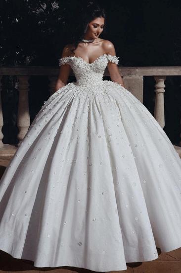 Elegant Flowers Ball Gown Wedding Dresses | Off-the-Shoulder Beaded Bridal Gowns_1
