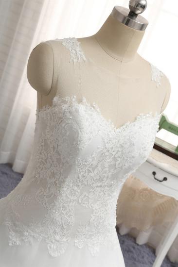 Bradyonlinewholesale Chic White A-line Tulle Wedding Dresses Jewel Sleeveless Ruffle Bridal Gowns With Appliques On Sale_5
