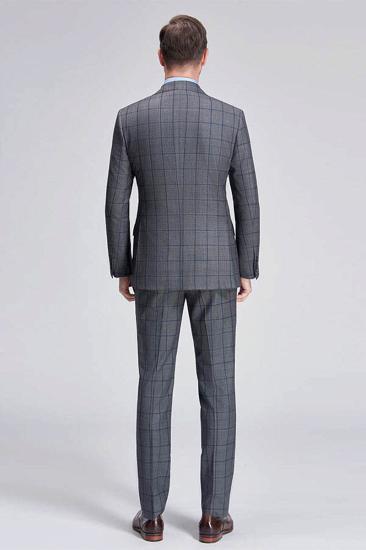 Large plaid elegant dark grey men's suits on sale_4