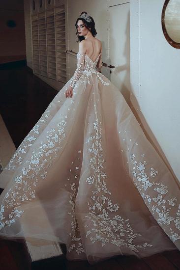 Luxury Floral Off the Shoulder Long Sleeve Puffy Bridal Wedding Dress_2