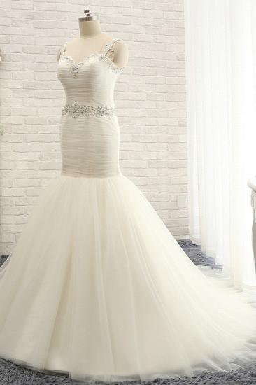 Bradyonlinewholesale Unique Ivory Straps Mermaid Wedding Dresses Tulle Ruffles Sequins Bridal Gowns Online_3