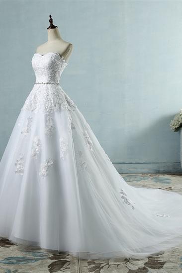 Bradyonlinewholesale Sexy Strapless Sweetheart Tulle Wedding Dress Sleeveless Appliques Bridal Gowns with Beadings Sash_3