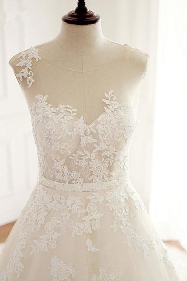 Bradyonlinewholesale Stylish Jewel A-Line Tulle Ivory Wedding Dress Appliques Sleeveless Bridal Gowns with Beading Sash Online_4