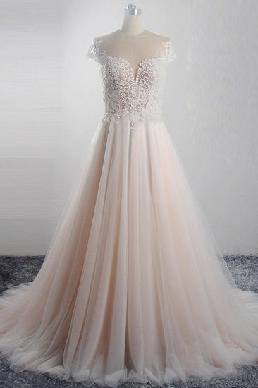 Bradyonlinewholesale Elegant Jewel Tulle Lace Wedding Dress Short Sleeves Appliques Ruffles Bridal Gowns On Sale