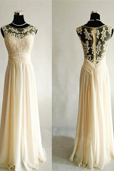 Light Champagne Cheap Long Popular Prom Dresses with Sheer Back Chiffon Evening Dresses_1