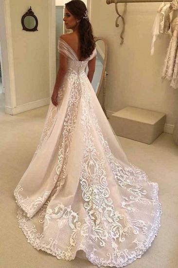 Off Shoulder White Floral Lace Appliques Bridal Gown Romantic Wedding Dress_2