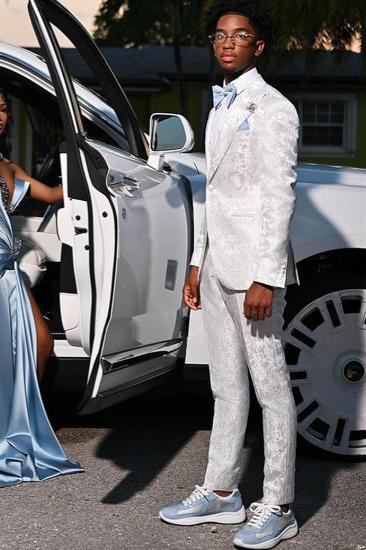 Ulysses White Peaked Lapel Bespoke Jacquard Prom Suits_2