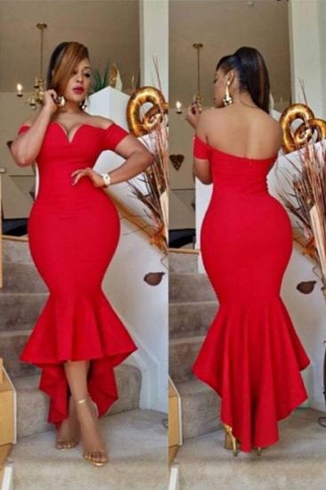Mermaid Red Sexy Simple Off-the-Shoulder Hi-Lo Prom Dress_1