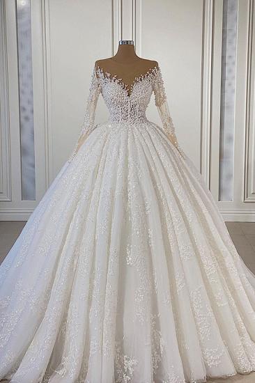 Gorgeous Long Sleeve Prom Dress 3D Floral Appliqué with Pearl Aline Wedding Dress_1