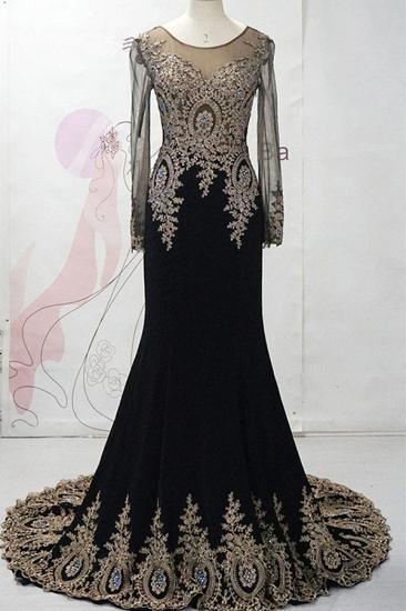 Black Long Sleeve Applique Evening Dresses Sweep Train Elegant Charming Prom Gowns