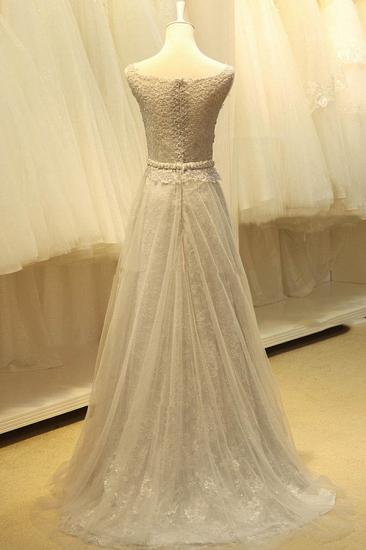 Formal Long Tulle Grey Lace Dresses For Juniors A Line Zipper Fashionable Floor Length Prom Dresses with Belt_2