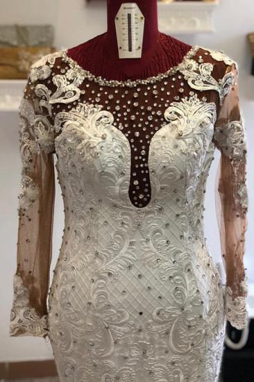 Beading Mermaid Sheer Tulle Wedding Dress| Appliques Long Sleeve Bridal Dress_3
