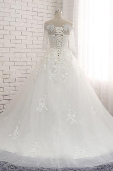 Bradyonlinewholesale Gorgeous Bateau Halfsleeves White Wedding Dresses With Appliques A-line Tulle Ruffles Bridal Gowns Online_2
