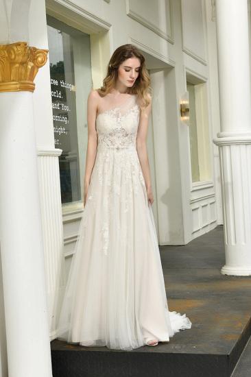 Summer A-Line One Shoulder Tulle Lace Ivory Wedding Dress Online_6