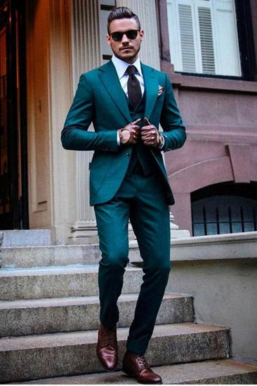 Rogelio Stylish Green Notched Lapel Three-Piece Slim Fit Mens Suit_1