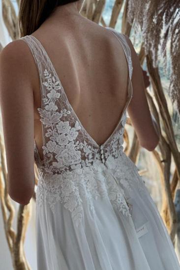 Elegant Floral Lace Wedding Dress Aline Simple Bridal Dress Sleeveless_3
