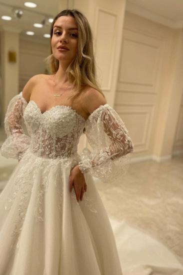 Sweetheart Aline Tulle Wedding Dress With Sleeves_5