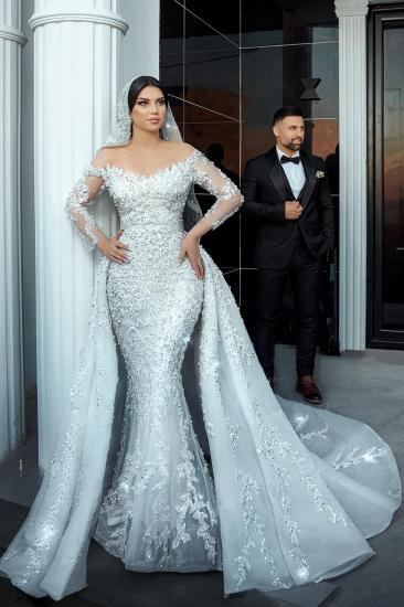 Beautiful Wedding Dresses A Line Lace Wedding Dresses with Sleeves Glitter