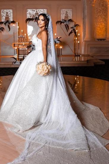 Beautiful Sweetheart Strapless Pearls Bridal Dress Sleeveless Glitter Sequins Wedding Dress_3