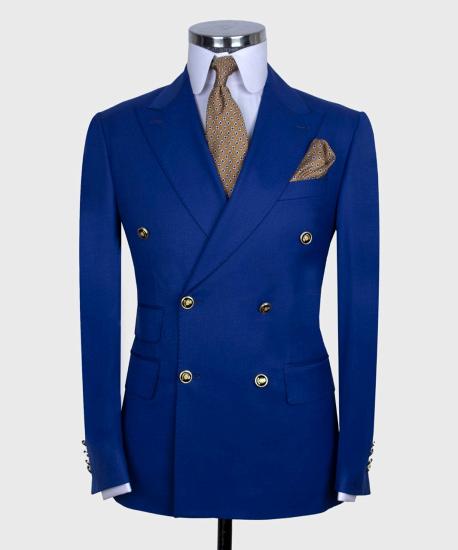 Royal Blue Point Collar Double Breasted Men's Suit_4