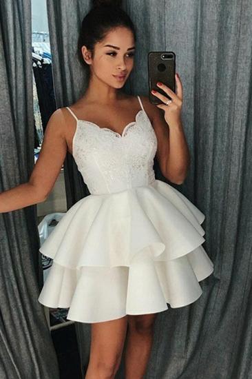 2022 Cheap A-Line Tiered Homecoming Dresses | Spaghetti Straps Appliques Short Hoco Dress_2