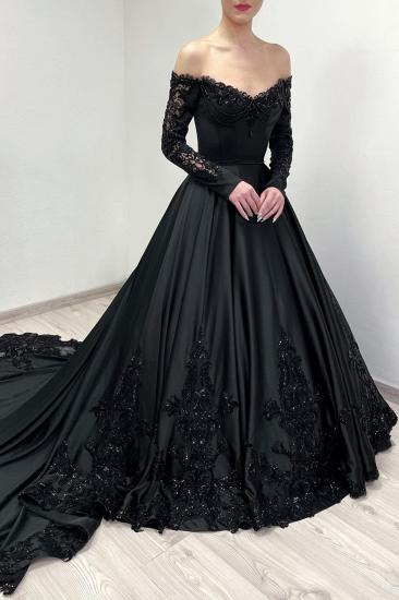 Designer Wedding Dresses A Line Black Wedding Dresses with Sleeves