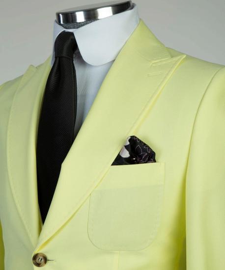 Light yellow pointed collar three-piece men's business suit_4