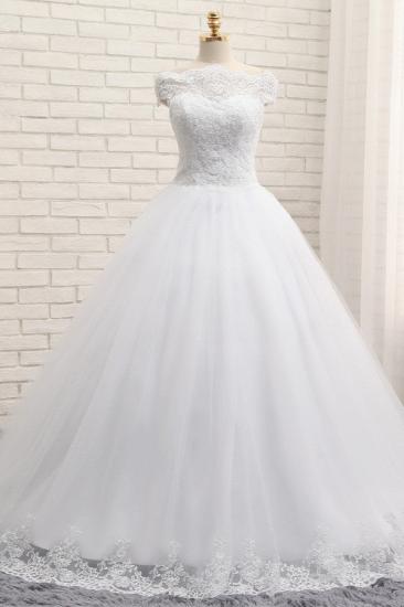 Bradyonlinewholesale Modest Bateau Tulle Ruffles Wedding Dresses With Appliques A-line White Lace Bridal Gowns On Sale_1