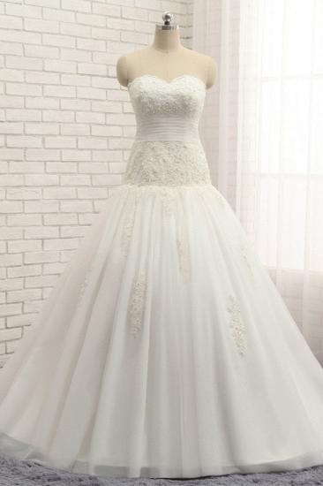 Bradyonlinewholesale Glamorous Strapless Tulle Lace Wedding Dress Sweetheart Sleeveless Bridal Gowns with Appliques On Sale_1
