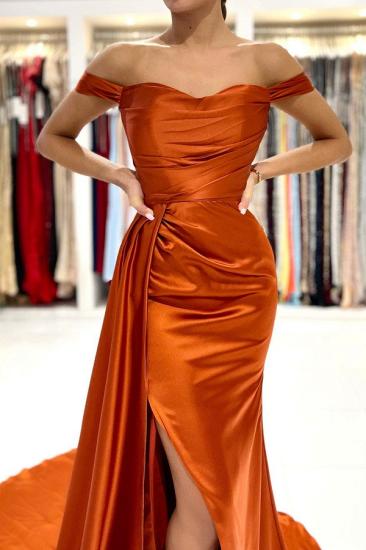 Simple Split Front Off-Shoulder Evening Dress | Orange Prom Dress_5