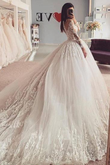 Delicate Lace Appliques Ball Gown Wedding Dress|Long Sleeve Off-the-Shoulder Bridal Gowns_2