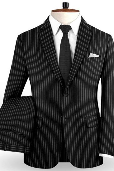 New Black Business Mens Suit | Wedding Two Piece Striped Groom Tuxedo_2