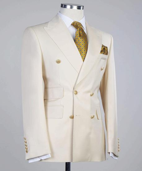 Creamy White Double Breasted Stylish Peaked Lapel Men Suits_3