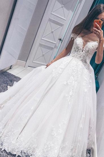 Exquisite Off the Shoulder Sleeveless White Wedding Dress | Fantastic V Neck Lace Long Bridal Gown
