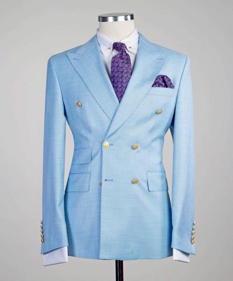 Sky Blue New Arrival Peaked Lapel Double Breasted Two Pieces Prom Suits_3