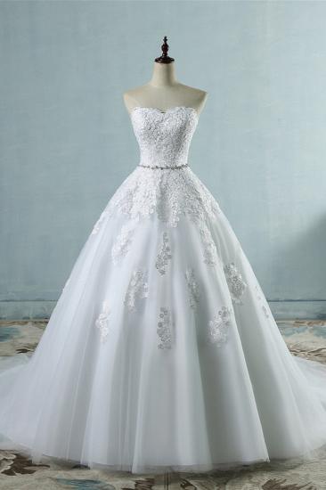 Bradyonlinewholesale Sexy Strapless Sweetheart Tulle Wedding Dress Sleeveless Appliques Bridal Gowns with Beadings Sash_1