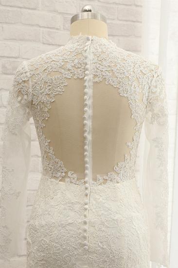 Bradyonlinewholesale Modest Longsleeves White Mermaid Wedding Dresses Satin Lace Bridal Gowns With Appliques Online_4