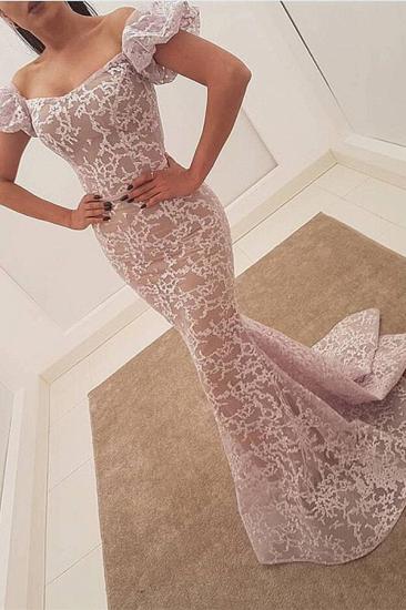 Elegant Mermaid Lace Evening Dresses | Off the Shoulder Sweep Train Ball Dress_1
