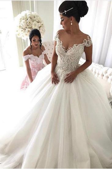 Beads Lace Royal Wedding Dresses | Princess Ball Gown Sheer Tulle Sexy Bridal Gowns