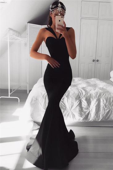 Sexy Sleeveless Mermaid Black Evening Dresses | Cheap Sweep Train Long Prom Dresses_1
