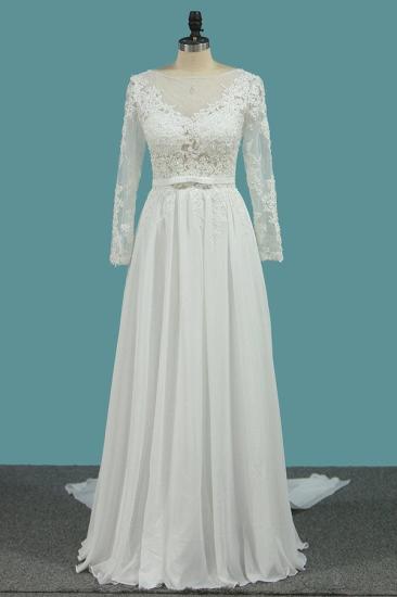 Bradyonlinewholesale Elegant Jewel Long Sleeves Wedding Dress Chiffon Tulle Lace Ruffles Bridal Gowns Online_1
