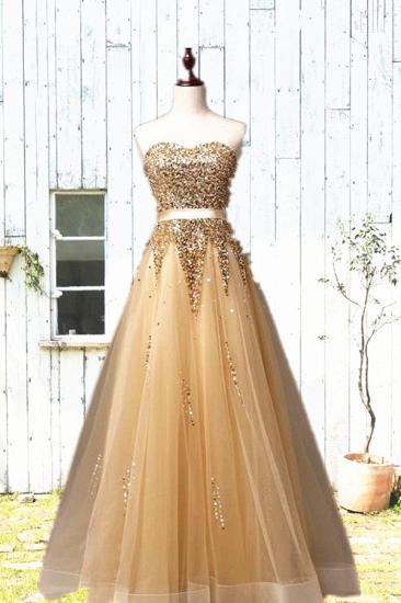 Sweetheart Organza Floor Length Prom Dresses Sequined Gorgeous Crystal Evening Dresses