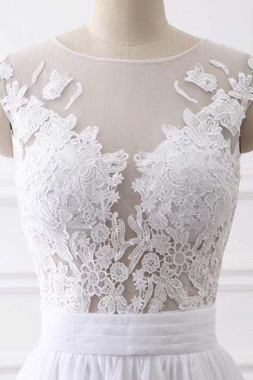 Bradyonlinewholesale Elegant Jewel Chiffon Lace White Wedding Dress A-Line Sleeveless Appliques Bridal Gowns with Slit On Sale_4