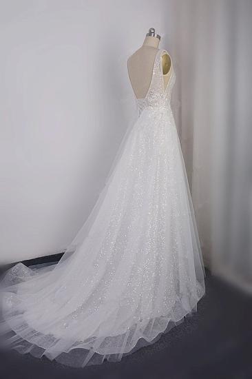 Bradyonlinewholesale Sparkly Sequined V-Neck Wedding Dress Tulle Sleeveless Beadings Bridal Gowns On Sale_3